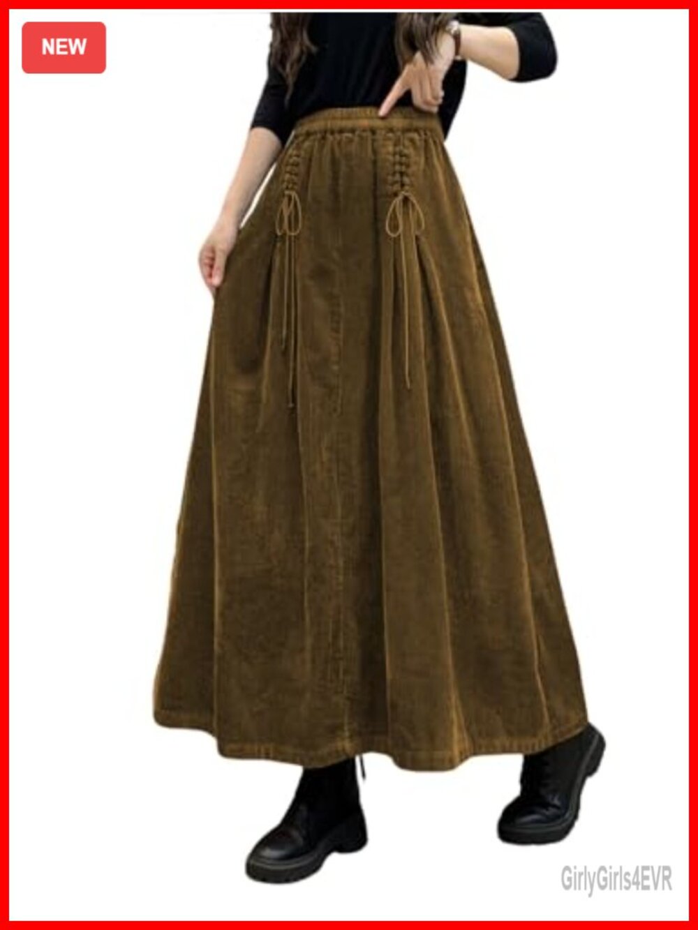 Corduroy A-Line Maxi Skirt High Waist Drawstring Pockets